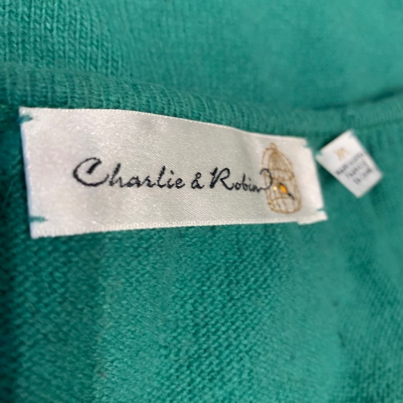 Anthropologie Charlie & Robin Green Bow Button Front Cropped Sweater ¾ Sleeve - Picture 11 of 13